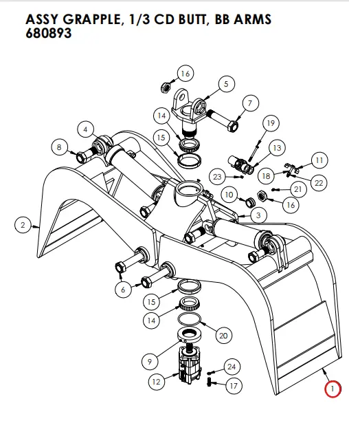 WLDT GRAPPLE ARM, 1-3 CORD B.B. BUTT, RIGHT PART # 690230R.webp