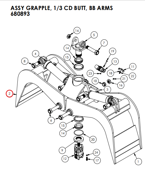 WLDT GRAPPLE ARM, 1-3 CORD B.B. BUTT, LEFT PART # 690230L.png