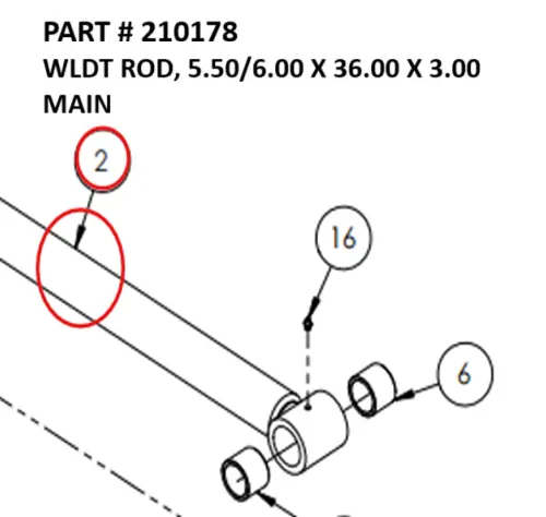 WLDT ROD, 5.50/6.00 X 36.00 X 3.00 MAIN - Part No. 210178