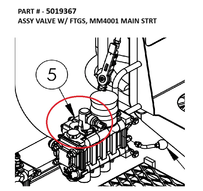 ASSY VALVE W/ FTGS, MM4001 MAIN STRT - Part No. 5019367