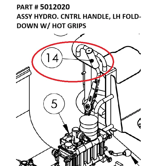 ASSY HYDRO. CNTRL HANDLE, LH FOLD-DOWN W/ HOT GRIPS - Part No. 5012020
