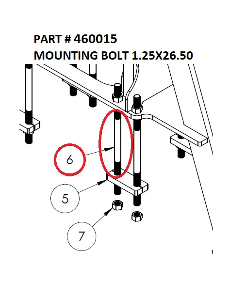 Serco 1050XR & 8500 Mounting Bolt, 1.25" x 26.5" (Part 460015)