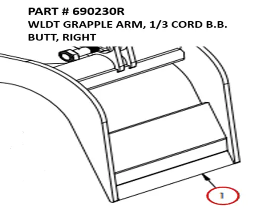 WLDT GRAPPLE ARM, 1/3 CORD B.B. BUTT, RIGHT - Part No. 690230R