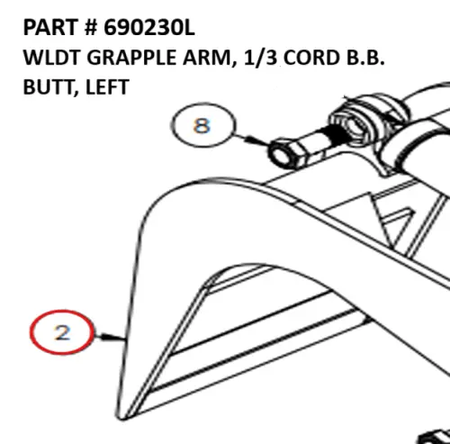 WLDT GRAPPLE ARM, 1/3 CORD B.B. BUTT, LEFT - Part No. 690230L