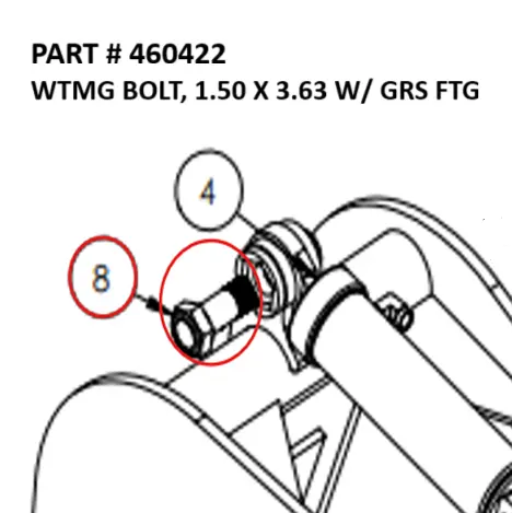 WTMG BOLT, 1.50 X 3.63 W/ GRS FTG - Part No. 460422
