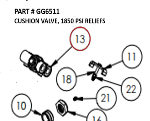 CUSHION VALVE, 1850 PSI RELIEFS - Part No. GG6511