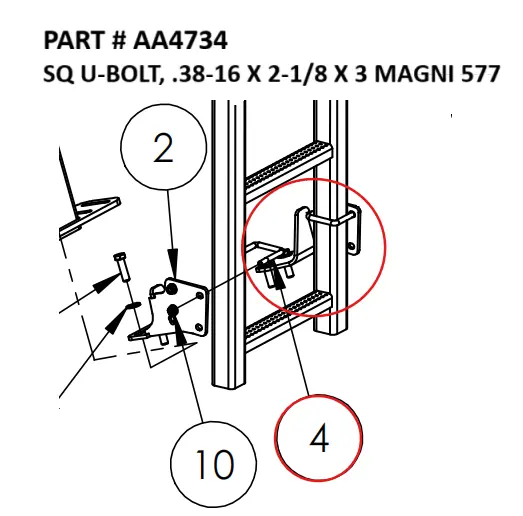 SQ U-BOLT, .38-16 X 2-1/8 X 3 MAGNI 577 - Part No. AA4734
