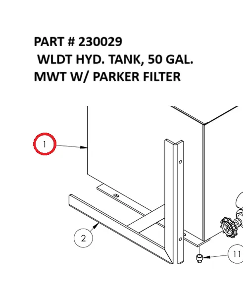 Serco 1050XR 50 Gallon Hydraulic Tank Weldment with Parker Filter, MWT (Part 230029)