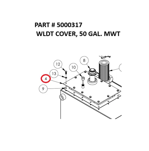  WLDT COVER, 50 GAL. MWT - Part No. 5000317