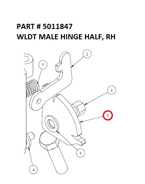 WLDT MALE HINGE HALF, RH - Part No. 5011847