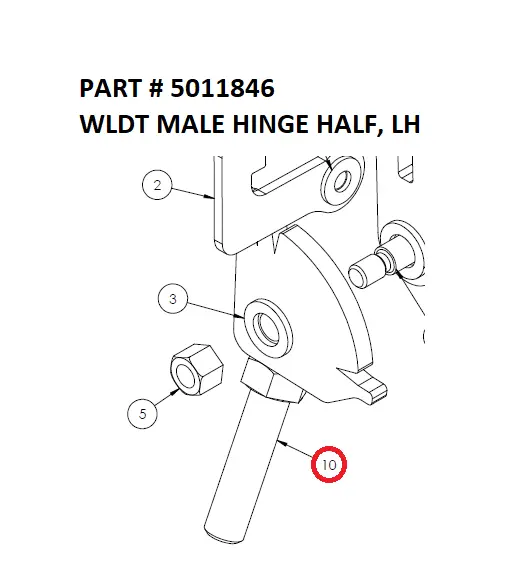 WLDT MALE HINGE HALF, LH - Part No. 5011846