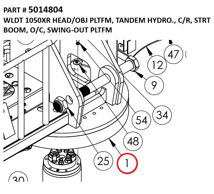WLDT 1050XR HEAD/OBJ PLTFM, TANDEM HYDRO., C/R, STRT  BOOM, O/C, SWING-OUT PLTFM - Part No. 5014804