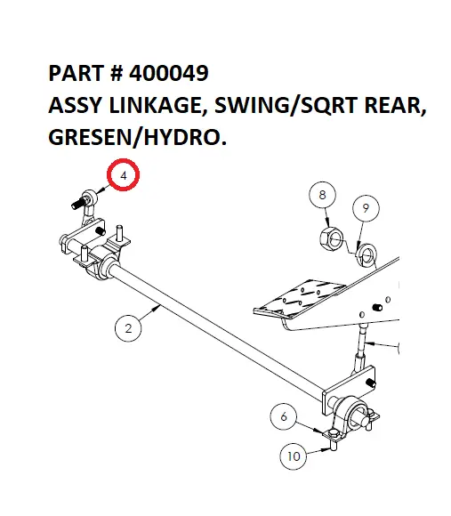 ASSY LINKAGE, SWING/SQRT REAR, GRESEN/HYDRO. - Part No. 400049