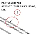 Serco 1050XR & 8500 Hydraulic Tube Assembly, 0.63" x 175", Left-Hand (Part 5001743)