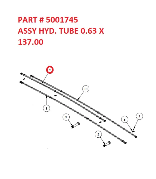 ASSY HYD. TUBE 0.63 X 175.00, R.H. - Part No. 5001744