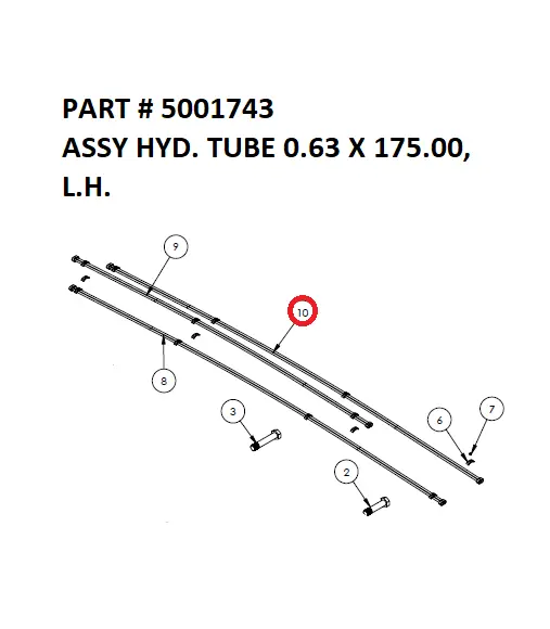 ASSY HYD. TUBE 0.63 X 175.00, L.H. - Part No. 5001743