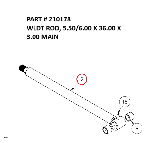 WLDT ROD, 5.50/6.00 X 36.00 X 3.00 MAIN - Part No. 210178
