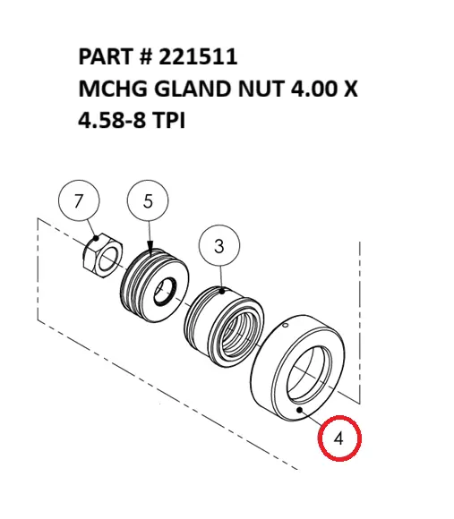 MCHG GLAND NUT 4.00 X 4.58-8 TPI - Part No. 221511