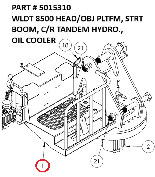 WLDT 8500 HEAD/OBJ PLTFM, STRT BOOM, C/R TANDEM HYDRO.,  OIL COOLER - Part No. 5015310