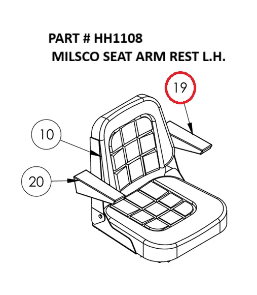  MILSCO SEAT ARM REST L.H. - Part No. HH1108