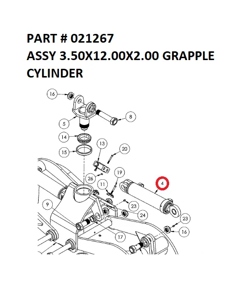 ASSY 3.50X12.00X2.00 GRAPPLE CYLINDER - Part No. 021267 