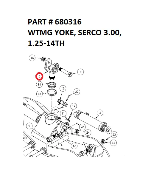 Serco Machined Yoke Weldment, 3", 1-1/4"-14