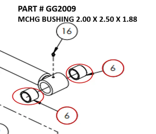 [1050 XR - GG2009] Serco 1050XR & 8500 Machined Bushing, 2" x 2.5" x 1.88" (Part GG2009)