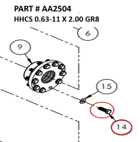 [1050 XR - AA2504] Hex Head Cap Screw 5/8"-11 x 2" Grade 8 for Serco 1050XR & 8500 (Part AA2504)