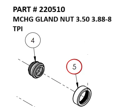 [1050 XR - 220510] Serco 1050XR, 8500 & Grapple Machined Cylinder Gland Nut, 3.50", 3.88"-8 TPI (Part 220510)