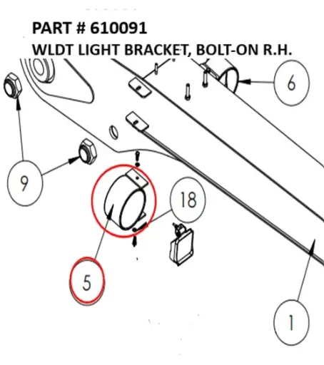 [1050 XR - 610091] Serco 1050XR & 8500 Light Bracket Weldment, Bolt-On Right-Hand (Part 610091)