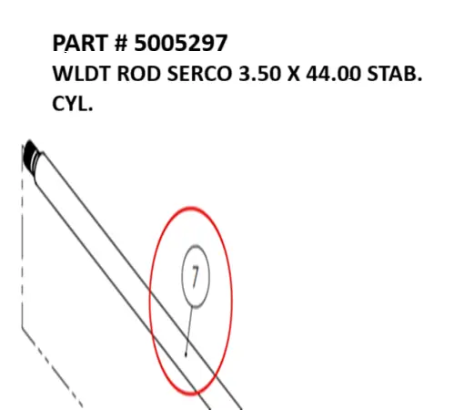 [1050 XR - 5005297] Serco 1050XR Stabilizer Cylinder Rod Weldment, 3.50" x 44" (Part 5005297)
