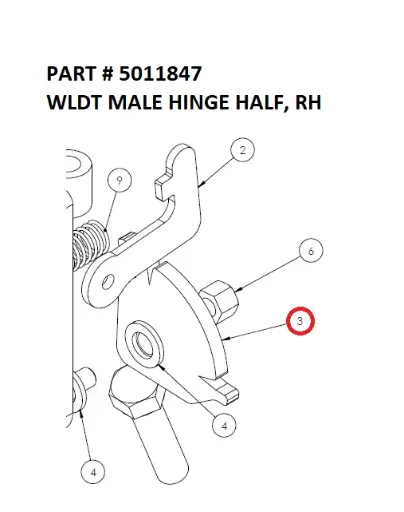 [8500 - 5011847] Serco 8500 Male Hinge Half Weldment, Right-Hand (Part 5011847)