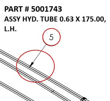 [1050 XR - 5001743] Serco 1050XR & 8500 Hydraulic Tube Assembly, 0.63" x 175", Left-Hand (Part 5001743)