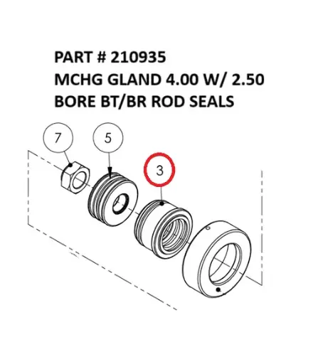 [8500 - 210935] Serco 8500 Machined Gland 4.00 with 2.50 Bore BT/BR Rod Seals (Part 210935)