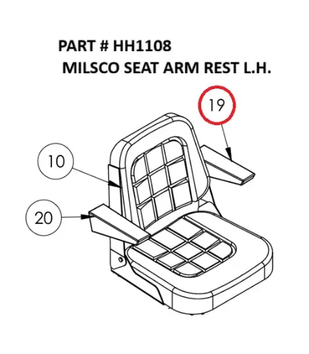 [8500 - HH1108] Serco 8500 Milsco Seat Armrest, Left-Hand (Part HH1108)