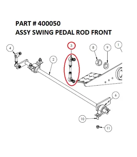 [1050 XR - 400050] Serco 1050XR & 8500 Swing Pedal Rod Front Assembly (Part 400050)